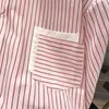 Damskie bluzki Duofan Pink w paski koszule patchworkowe damskie wiosenne jesień Koreańskie słodkie lapy z długim rękawem 2023 francuskie wierzchołki z kieszeniami