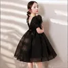 Robes de fille noir luxe fleur à manches courtes col rond robe pour enfants robe de fête formelle bébé