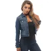 Vestes pour femmes Denim manteau printemps et automne femmes revers couleur unie veste à boutonnage unique style vintage mamie à manches longues