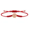 Braccialetti con ciondoli Cristallo bianco con zirconi cubici Bracciale con trifoglio a quattro cuori adorabile Donna con nodo fortunato tibetano Regalo di gioielli fatti a mano con cordino rosso