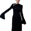 Casual Dresses French Style Autumn Winter Velvet Long Dress Women Flying Sleeve Slim High Waist Diagonal Collar Party