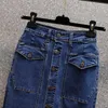 Skirts Casual Denim Skirt Women Spring And Summer Elastic High Waist Ladies A-line Pocket Cotton Midi Female Clothes