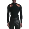 Men's T Shirts AIIOU Men's T-shirt Sexy Hollow Long Sleeve Personality Top Bottoming Fashion Black Solid Color Mesh Knit Out Round Neck