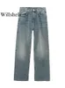 Kadınlar kot willshela kadın moda denim mavi ön fermuarlı pantolonlar vintage orta bel kadın şık bayan geniş bacak pantolon 230306