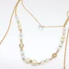 Pendant Necklaces 2023 Crystal Jewelry White Natural Stone Beige Beads Multilayer Necklace Double Tassel