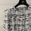 Women's Wool & Blends designer Early spring new style small fragrance temperament soft tweed woven fringe plaid comfortable versatile round neck suit coat 6W74 JZF7