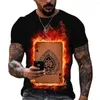 Camisetas masculinas Padrão de poker 3D Tee impressa Harajuku Casual Casual Rua Personalidade de rua Oversize Manga curta masculina de tamanho masculino