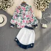 Two Piece Dress Women British Spring Runway Retro Bows Shirts Long Sleeve Blouse And Irregular Bottons Skirts Suit Party Clothing Sets NS359 230307