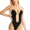 Women's Shapers Sexy Full Bodyshaper Bra Women Deep V Convertible Bra Thong Shapewear Backless Invisible Push Up Underwear Slimming Bodysuit 230307