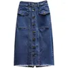 Skirts Casual Denim Skirt Women Spring And Summer Elastic High Waist Ladies A-line Pocket Cotton Midi Female Clothes