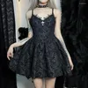 Casual Dresses E-Girl Gothic Dark Academia Grunge Mini Vintage Texture Lace Trim A-Line Dress Sexy V Neck Clothes Y2k Retro Emo Alt