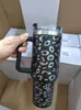 Sap ve saman ile 40oz leopar tumblers repilable yalıtılmış bardak paslanmaz çelik seyahat bardak büyük kapasite araba kupaları logo ile su şişesi bardaklar fy5660 1121