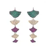 Stud Earrings Long Beautiful Female Leaf Elegant High-Quality Design Ginkgo Plant Color Crystal Luxury Women's Jewelry