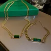 Kains klassiek modemerk sieraden roestvrijstalen gouden ketting voor vrouwen groene kristallen geometrische ketting kettingen