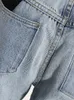 Women's Jeans EAM High Waist Blue Denim Long Color block Wave Wide Leg Loose Women Trousers Fashion Spring Autumn 2023 1DE9731 230306