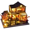 Doll House Accessories Diy Dollhouse Wood Doll House Miniature Doll House Furniture Kit Led Toys for Children Birthday Present 230307