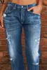 Spodnie damskie Plus Size Modna rozciąganie Mid Talia Prosta dżinsowe szwy jeansowe jeansowe kobiety zmywalne dziury spusty streetwear 230306