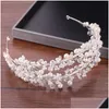 Headpieces White Pearl Bridal Tiaras Women Haribands Crown For Brides Hair Jewelry Wedding Accessories Headwear Headbands Cl0404 Dro Dhsxd