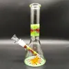 2023 Heady Bong Glass Bong Bong Water Pipe Green Doodle Style Bottom and Middle Oem ODM 10インチ喫煙バブラーダバーリグリサイクル14mmカラフルなジョイント小売