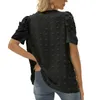 Blouses Femmes Chemisier Femme Manches Courtes Bouffantes Hauts Avec Motif Jacquard Couleur Unie Col En V Style Décontracté Vêtements D'été Chemises Femmes