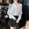 Women's Blouses Chikichi Fashion Loose Sexy Clavicle Top 2023 Spring Hanging Neck Style Backless Long-sleeved Shirt Bare Shoulder Womens