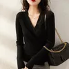 Women's Knits Spring Autumn Long-sleeved Knitted Cardigan Fashion V-neck Wrap Top Temperament Lace-up Sweater Women Elegant Bottoming Shirt