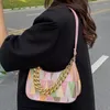 Bolsos de noche, bolsos de mano para mujer, bolso de hombro geométrico colorido de cuero PU, cadena gruesa, diseño de lujo, bolso pequeño Hobo para mujer