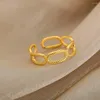 Anneaux de mariage Hiphop chaîne ovale ouverte pour les femmes amis élégant en acier inoxydable réglable Ellipse bague d'anniversaire bijoux cadeau