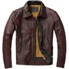 Veste en cuir de vache surdimensionnée en simili cuir pour hommes, couche supérieure, rouge-marron, style moto américain rétro, couleur vieilli, manteau High Sense 230307