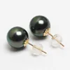 Stud Tahitain Black Pearl Earrings For Women 1011mm Big Jewelry 18K Gold Gift 230307