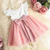 Abiti da ragazza Rosa Neonate Summer Princess Dress Costumi per ragazze Bowknot Tulle Perle Festa di compleanno Bambini Abbigliamento casual Bambini Vestidos R230719