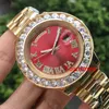 Lodowe żółte złote duże luksusowe luksusowe codzienne stali nierdzewne Prezydent Automatyczny Business Red Mens Diamond Watch zegarek watc250u