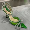 Sandalen Populair merk Spring Summer Women Pumps Sexy enkel Cross-Tied Crystal Bowknot High Heels Fashion Slingbacks Wedding Party Shoes