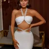 Tweede stuk Dres Summer Sexy Backless Halter Crystal Diamonds White Black Bandage Set Celebrity Evening Party Dames 230306