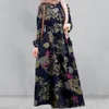 Etnik Giyim Müslüman Abayat Elbise Sanatsal Ülke Tarzı Retro Baskı Femme Musulman Pamuk Külot Yuvarlak Boyun A-Line