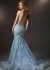 Robe de soirée de forme sirène, bleu clair, Sexy, élégante, sans manches, en dentelle, dubaï, sur mesure, dos nu, à lacets, robe de bal formelle