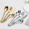 Flatware sets 4 stks/set roestvrij staal servies ergonomische helder gebrande mes vork lepel gouden zilveren westernstijl bestek