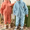 Clothing Sets Kids Thick Fleece Outfits Autumn Winter Boys and Girls Turtleneck sweatshirts sweatpants 2Pcs Children warm suit 230307