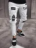 Jeans da uomo Uomo Skinny Hip Hop Blu Moda Ricamo Stampa Strappato Foro Denim Pantaloni a matita Uomo Slim Vita alta Bianco invecchiato