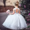 Mignon fleur filles robes argent paillettes robe de bal Puffy Tulle trou de serrure dos ceintures enfants princesse fête mariage demoiselle d'honneur sur mesure