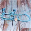 Charm Bracelets Daisy Flower Wax Line Braided Blue Color Bohemian Bracelet Set Rope Waterproof Marine Surf Drop Delivery Jewelry Dhxqy