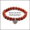 Beaded Strands 8mm inlagd tegelhjärta hänge armband naturlig lava sten sträng eterisk olja aromaterapi unisex helande energi d dhuy9