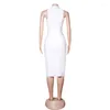 Casual Dresses Style Hollow Out Bandage Dress O Neck Sleeveless Sexy Bodycon Women's Clothing White Elegant Party Club Wear