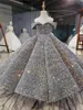 Girl Dresses Girl's Luxury Silver Bling Paillin Girls Pageant Fluffy van de schouder Ruches Flower Ball Jurets feest voor