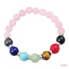 Fili di perline Joya Regalo 14Sb10378Mm Bracciale con perline di quarzo rosa naturale 7 Chakra Pietra preziosa Cristallo Guarigione Reiki Gioielli da donna Bangl Dhscv