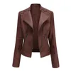 Chaquetas de mujer primavera otoño chaqueta de cuero mujer Slim Fit Motor Biker PU abrigo corto cuello levantado señoras cremallera prendas de vestir exteriores 2023 230307