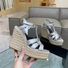 Klassieke sandalen hete zomerschoenen Dikke watertafel open teen sandaal sandaal wig hiel dames schoenen 12,5 cm hoog hakken octrooi lederen vrouwen casual sandaal fabriek schoen 35-42