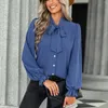 Blouses feminina Moda feminina Soild Colors Lace Up Tir Buttle Blogues Blusa Casual Escritório Lady Manga Lia Liga Elegante Camisa Elegante