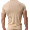 Sous-chemises YUFEIDA Sexy hommes glace soie col rond chemises transparentes hommes à manches courtes basique T-shirts hauts Slim Fitness sous-vêtements Homewear