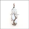 Charms Retrotree Of Life Fil Enroulé Cristal Pilier Charme Rond Rose Quartz Guérison Bleu Blanc Pierres Pendentif Diy Fabrication De Bijoux Dr Dhock